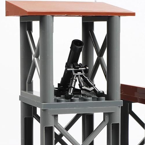 Miniatura 7 de Finger Rock Juego de bloques de construcción de base militar, kit de accesorios de mini guerra del ejército de la Segunda Guerra Mundial, ruinas