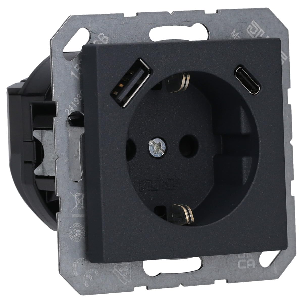 Jung A1520-15CAANM SCHUKO-Steckdose mit USB Typ AC (max. 3A) mit erhöhtem Berührungsschutz (Thermoplast bruchsicher) Anthrazit Matt Serie A