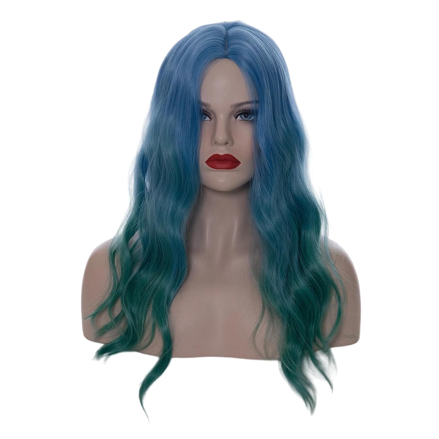 Cying Lin 18" Long Curly Wavy Blue Ombre Green Wig for Women Synthetic Hair Party Cosplay Halloween Wigs Include Wig Cap(Blue Ombre Green)