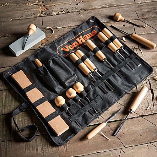VonHaus 16pc Wood Carving Tool Set with Wood Knives, Carving Tools, Files Sharpening Stone and Mallet - Beginner Woodworking Chisels with Carry Case - Thumbnail 2