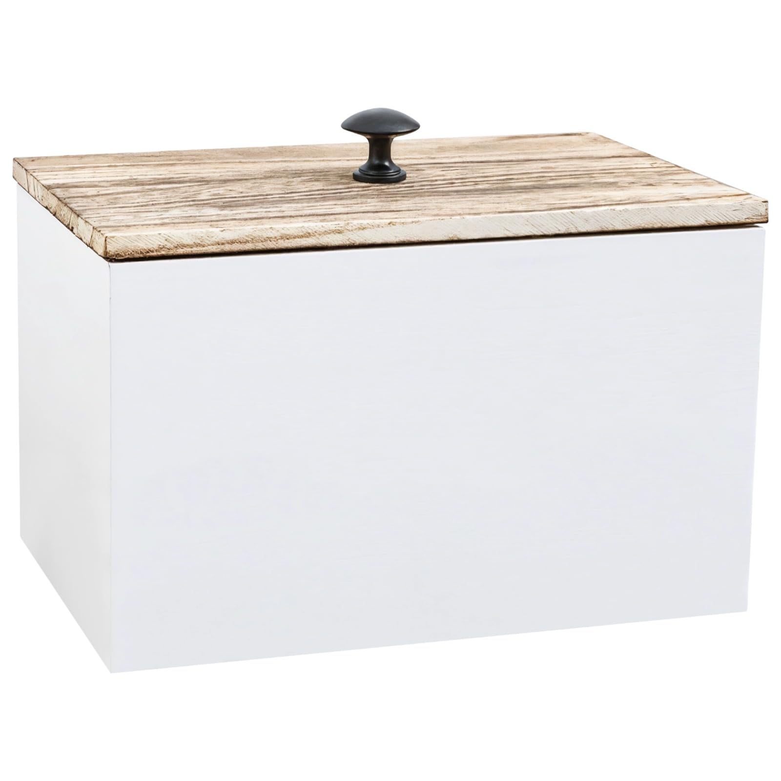 Generisch Tampon Box für Badezimmeraufbewahrung, 8 x 5 x 5 in, mit Holzdeckel und schwarzem Knauf, Tamponhalter im Landhausstil, Organizer mit verdeckten Fächern für Tampons, Binden und Badzubehör