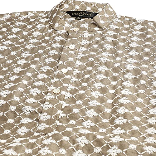 Image of SOJANYA (Since 1958 Men's Silk Blend Light Green Kurta & Nehrujacket with White Pyjama Combo