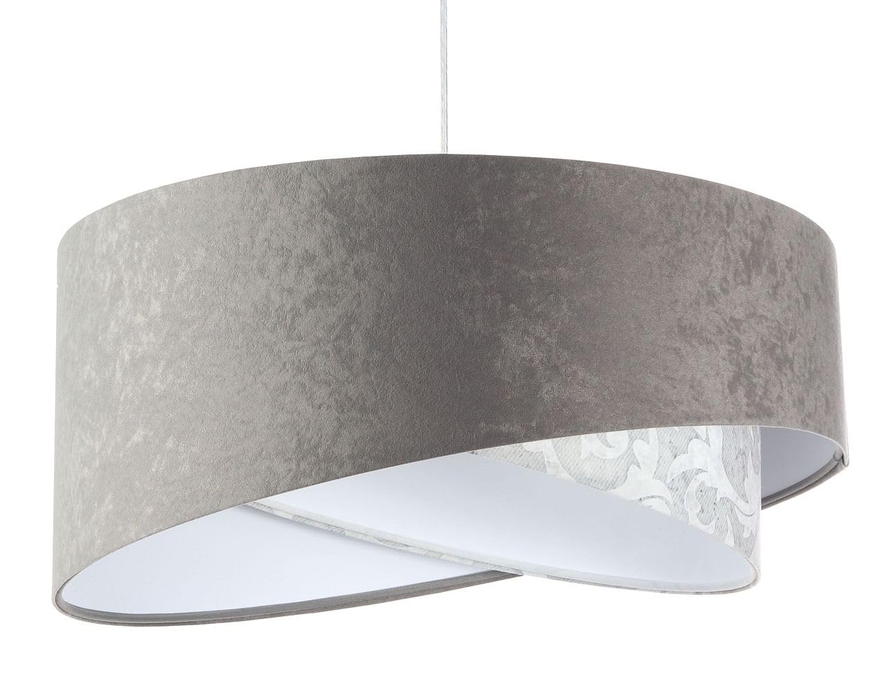 Licht-Erlebnisse Hängelampe Grau Stoff Velours Optik rund D: 50 cm Doppelschirm Modern E27 Hängeleuchte Wohnzimmer Pendelleuchte Schlafzimmer