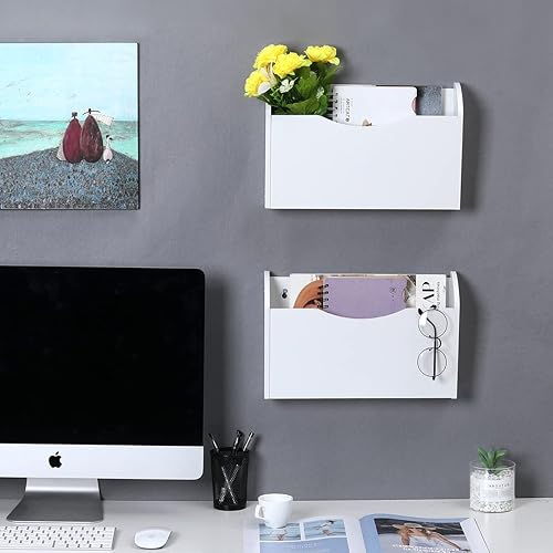 Vista 11 de PAG Archivador de pared montado en la pared, organizador de archivos colgante de madera para oficina, 2 bolsillos, color marrón