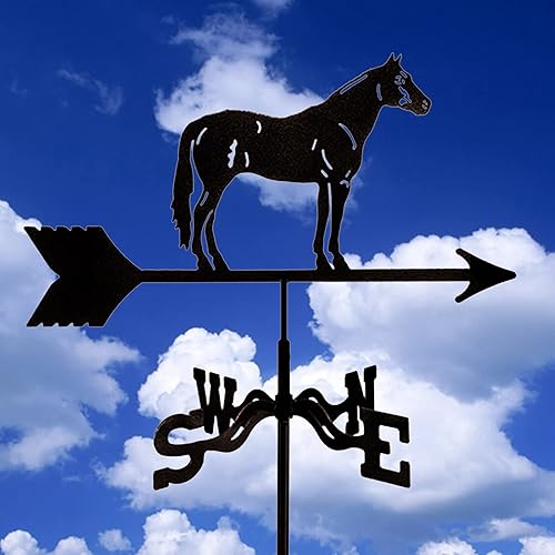 Miniatura 3 de Weathervane - Indicador de dirección del viento de caballo de hierro fundido con montaje en techo, paletas meteorológicas para jardín, decoración de