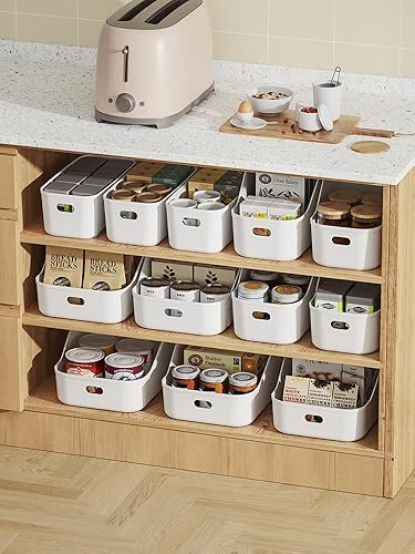 Miniatura 7 de Contenedores de plástico blancosorganizadores de almacenamiento, cestas de despensa, contenedores para estantes, organizador y almacenamiento para