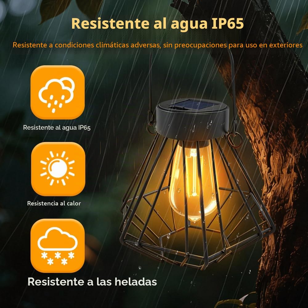 2 Piezas Farolillos Solares Exterior Colgante/De Pie, Farolas Solares Exterior de Metal, IP65 Impermeable Lampara Solar Exterior, Decorativa Lamparas Solares Exterior para Jardin,Balcón,Terraza,Porch