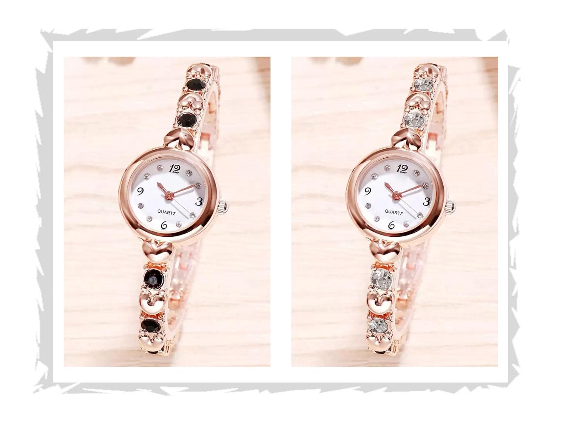 Acnos Stainless Steel Analogue White Dial Rosegold Bengle Black White Diamond Watch Gift For Girls Women Watch For Girl Women Combo Of 2, Band Color-Multicolor (B0D2Y3W3LZ) Amazon Price History, Amazon Price Tracker