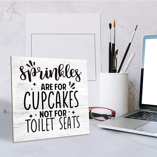 Miniatura 4 de Letrero de madera para baño, placa de madera, decoración de baño de granja, divertida decoración de baño, humor de inodoro, decoración de mesa de