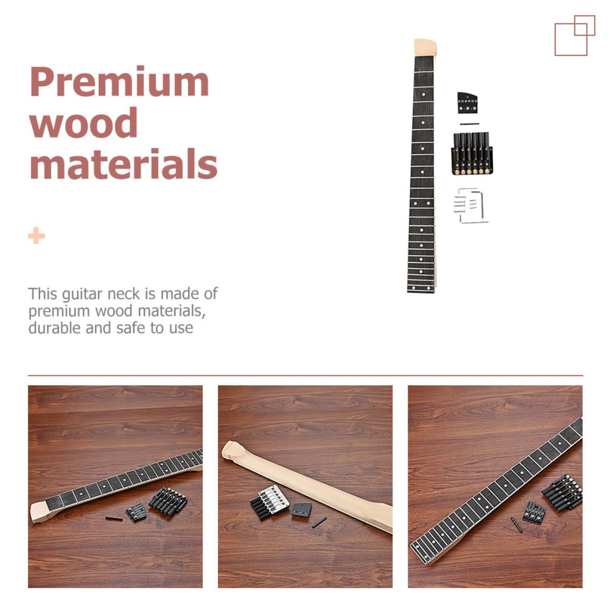 Gitarrenhals Satz für Kopflose 6-saiten E-gitarren Gs810 Schwarz | 1 Satz, mit Gitarrenbrücke und Sattel, Metall Holz Ausführung, Leicht zu Lagern und Verschleißfest