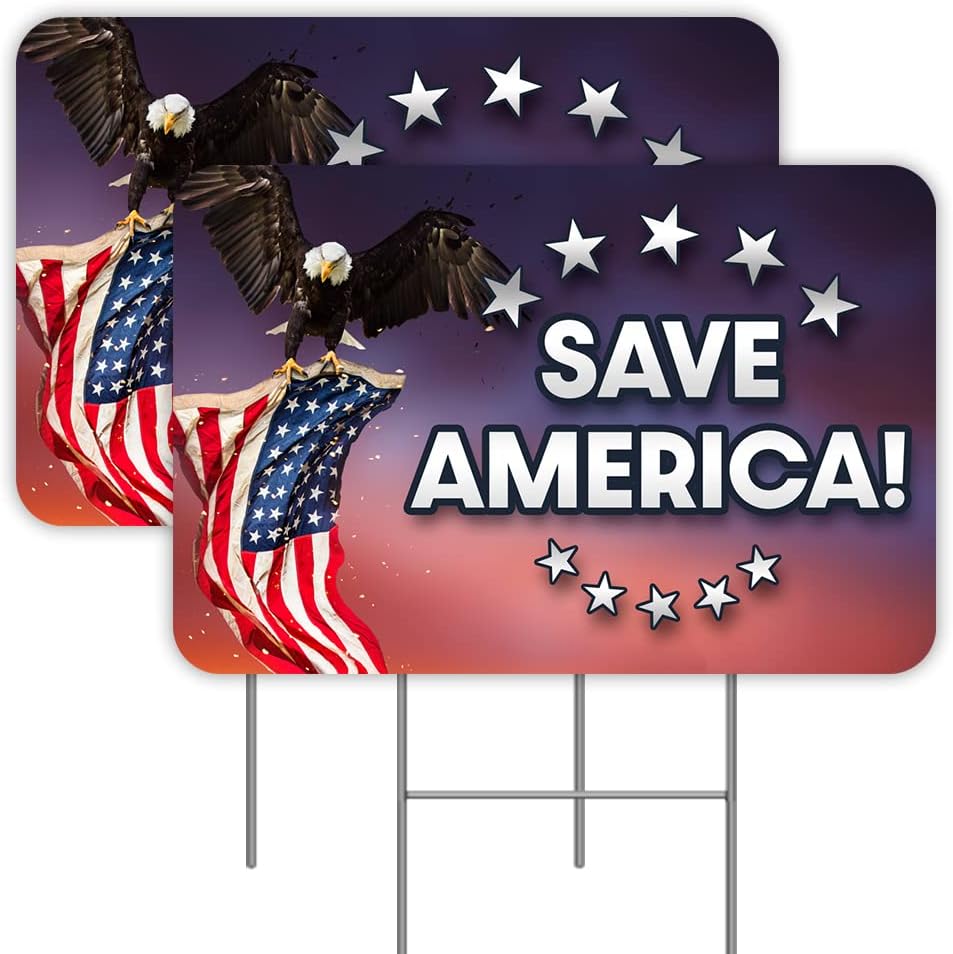Save America! 2 Pack Double-Sided Yard Signs 16" x 24" with Metal Stakes (Made in the USA)