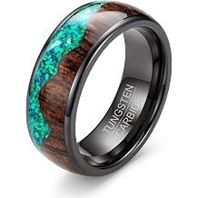 NUNCAD 8mm Tungsten Wedding Band for Men Green Opal & Koa Wood Inlay