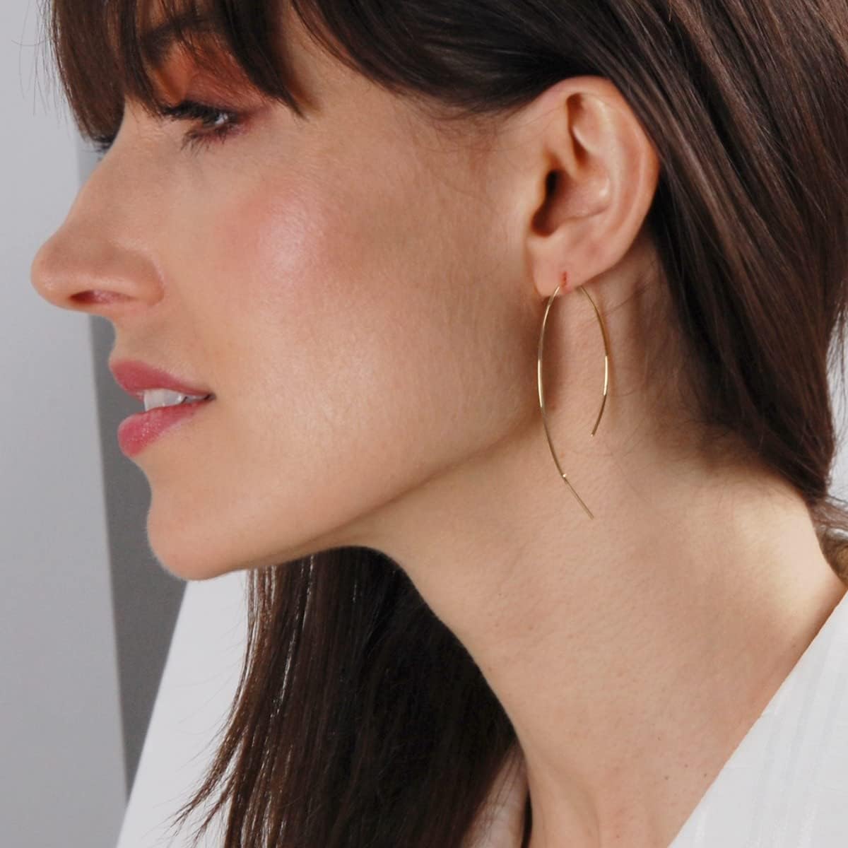 Upside Down Hoop Earrings - Hypoallergenic Lightweight Wire Needle Drop Dangle Threader Hoops for Women, Safe for Sensitive Ears - Plated in 925 Sterling Silver or 18k Gold - Image 2