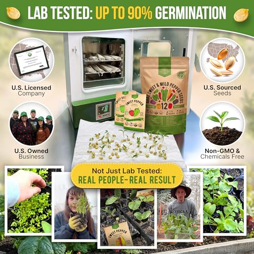 Organo Republic 12 Rare Sweet & Mild Pepper Seeds Variety Pack - 770+ Non-GMO Heirloom Pepper Seeds for Outdoor and Indoor Home Gardening, Including Pepper Anaheim, Pepperonchini, Pimento, Lilac Bell