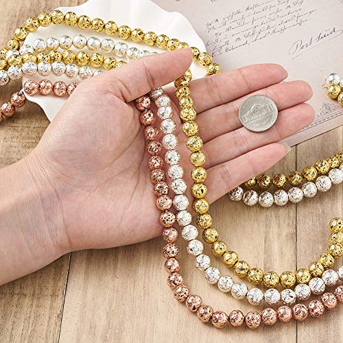 Beadthoven 5Strands Electroplated Mixed Color Natural Lava Bead Strands 8Mm Rock Round Stone Bead Charms For Jewelry Making Women & Men’s Bracelets Handmade Accessories Finding Supplies #TOP6