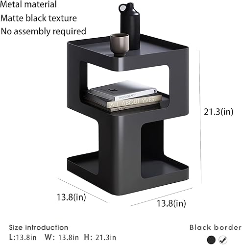 Miniatura 3 de Mesa auxiliar, mesa auxiliar moderna, mesita de noche de metal negro, mesita de noche, mesa de acento con almacenamiento para sala de estar, Negro
