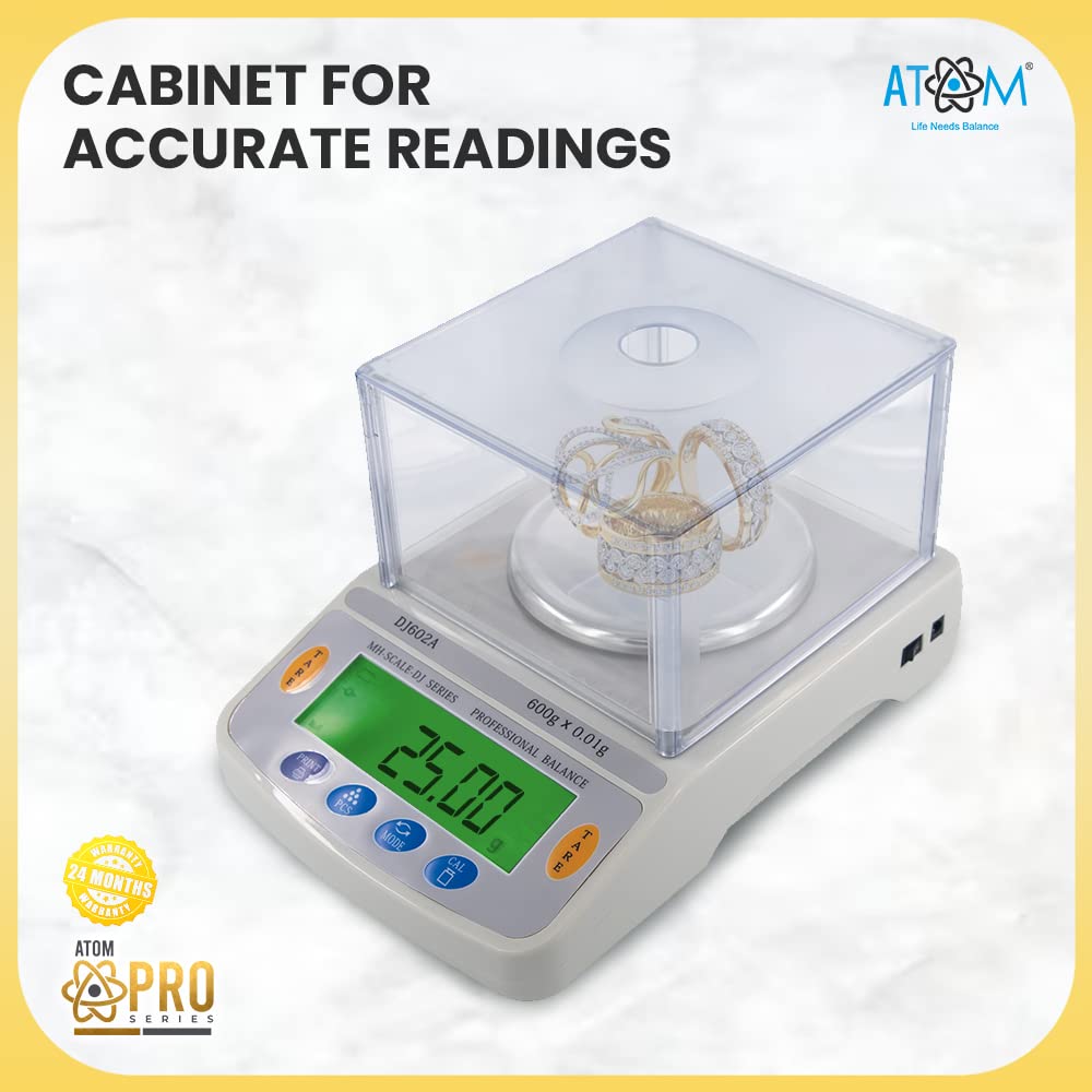 ATOM High Precision Digital Weight Machine With Capactiy 600g x 0.01g | Weighing Scale For Gold, Silver Ornaments & Precious Gems | Atom DJ 602A Jewellery Scale - Image 2 thumbnail