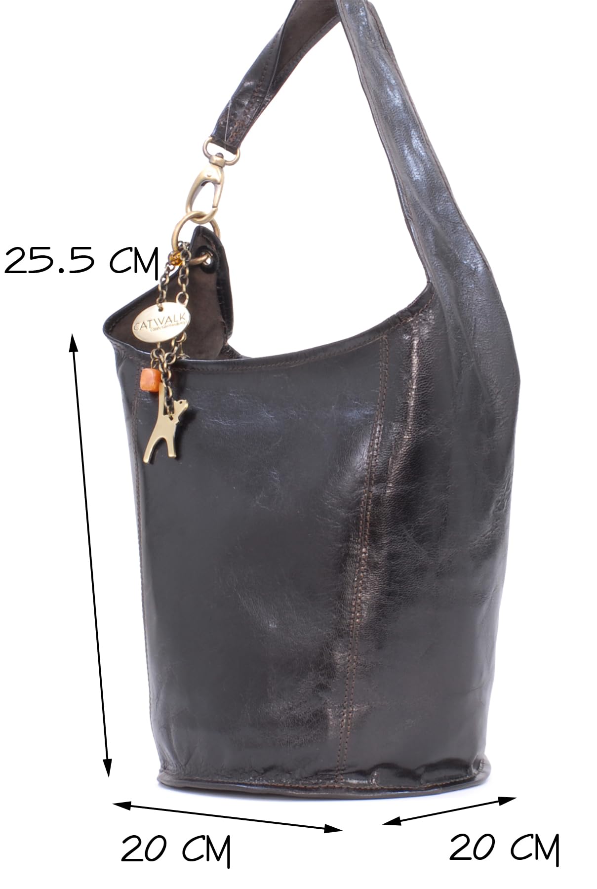 Catwalk Collection Handbags - Damska Średnia Skórzana Torba Typu Tote Na Ramię - Torebka Typu Wiadro na Zamek - Glastonbury