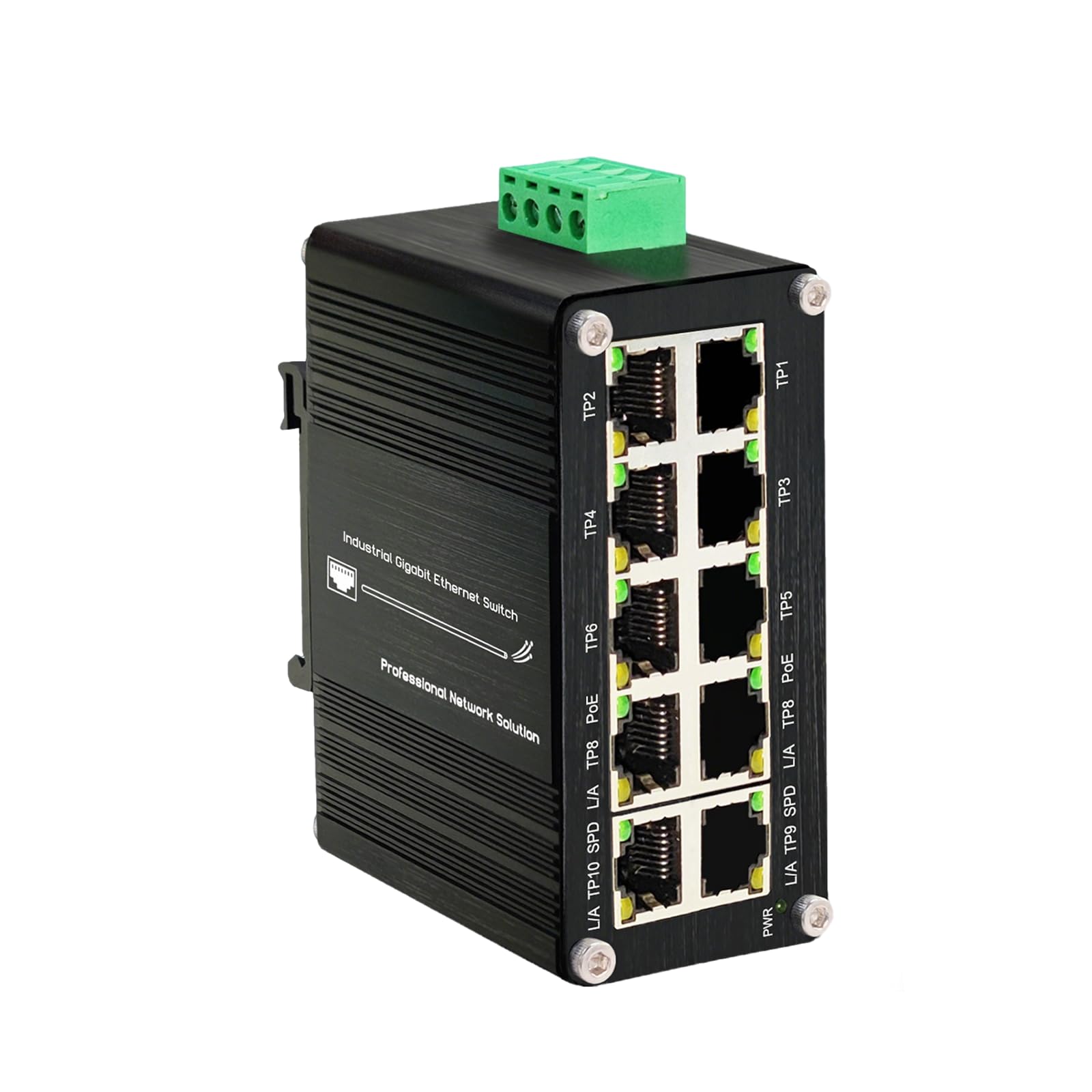 Mini conmutador Ethernet Gigabit PoE+ de 10 puertos – Interruptor de red no administrado de grado industrial con 8 puertos PoE y 2 puertos de enlace ascendente, Plug and Play, interruptor PoE de