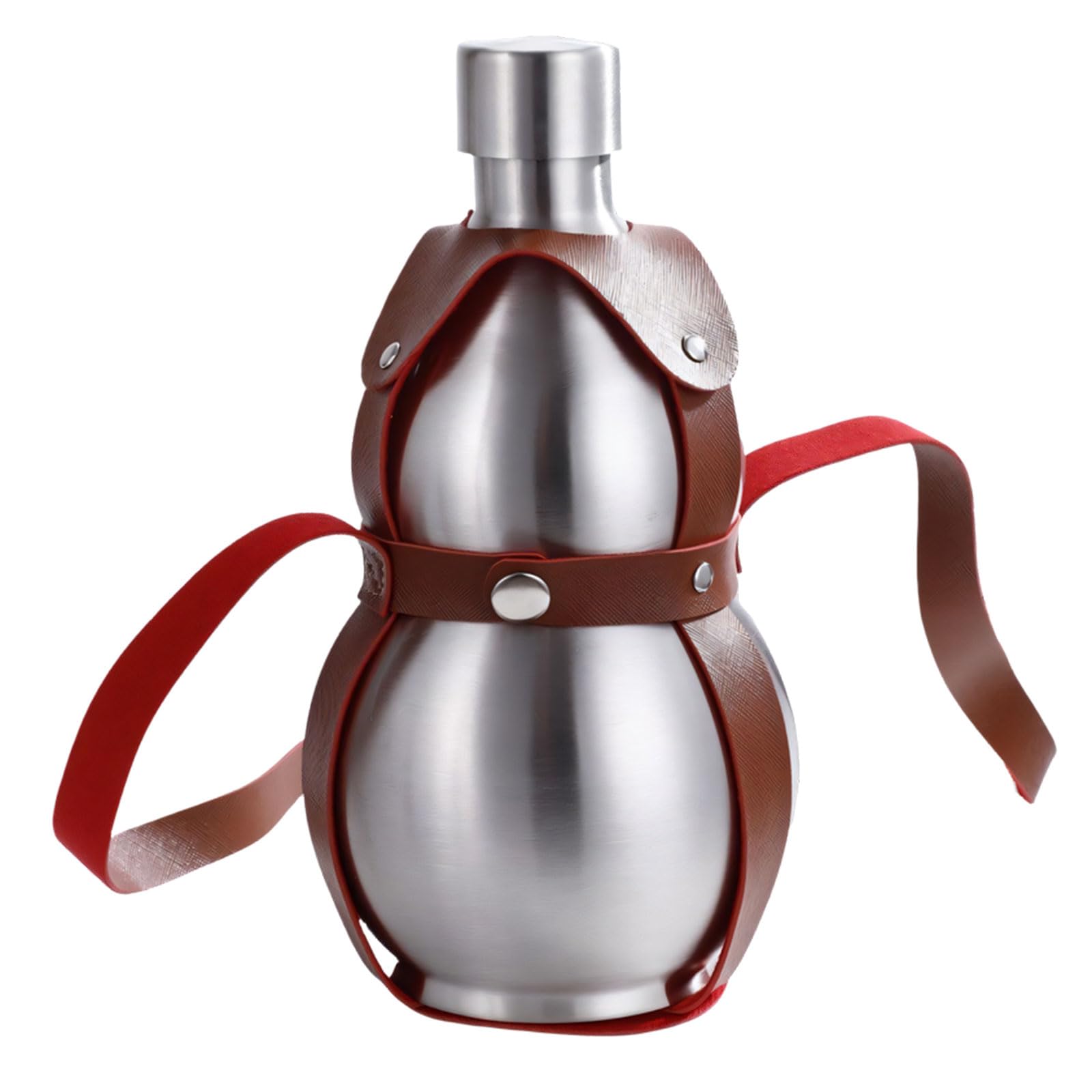 LUCKGONI 500ml Stainless Steel Gourd Shape Water Bottle Whiskeys Liquor Flask For Outdoor Travel And Camping With Leather Strap