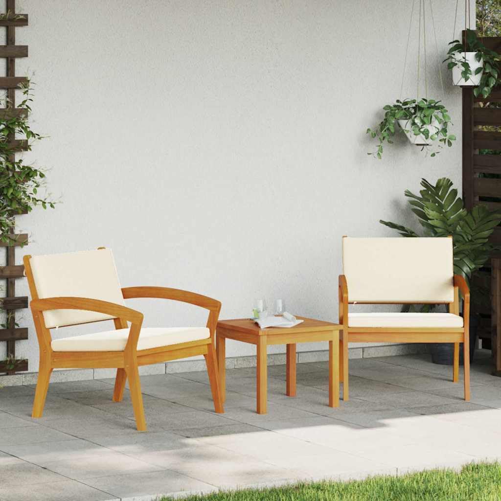 Set da bistrot 3 pezzi con cuscino in poliestere marrone, set esterno da bistrò 3 pezzi marrone, tavolo da bistrot con sedie marrone poliestere mobili da giardino in legno di acacia