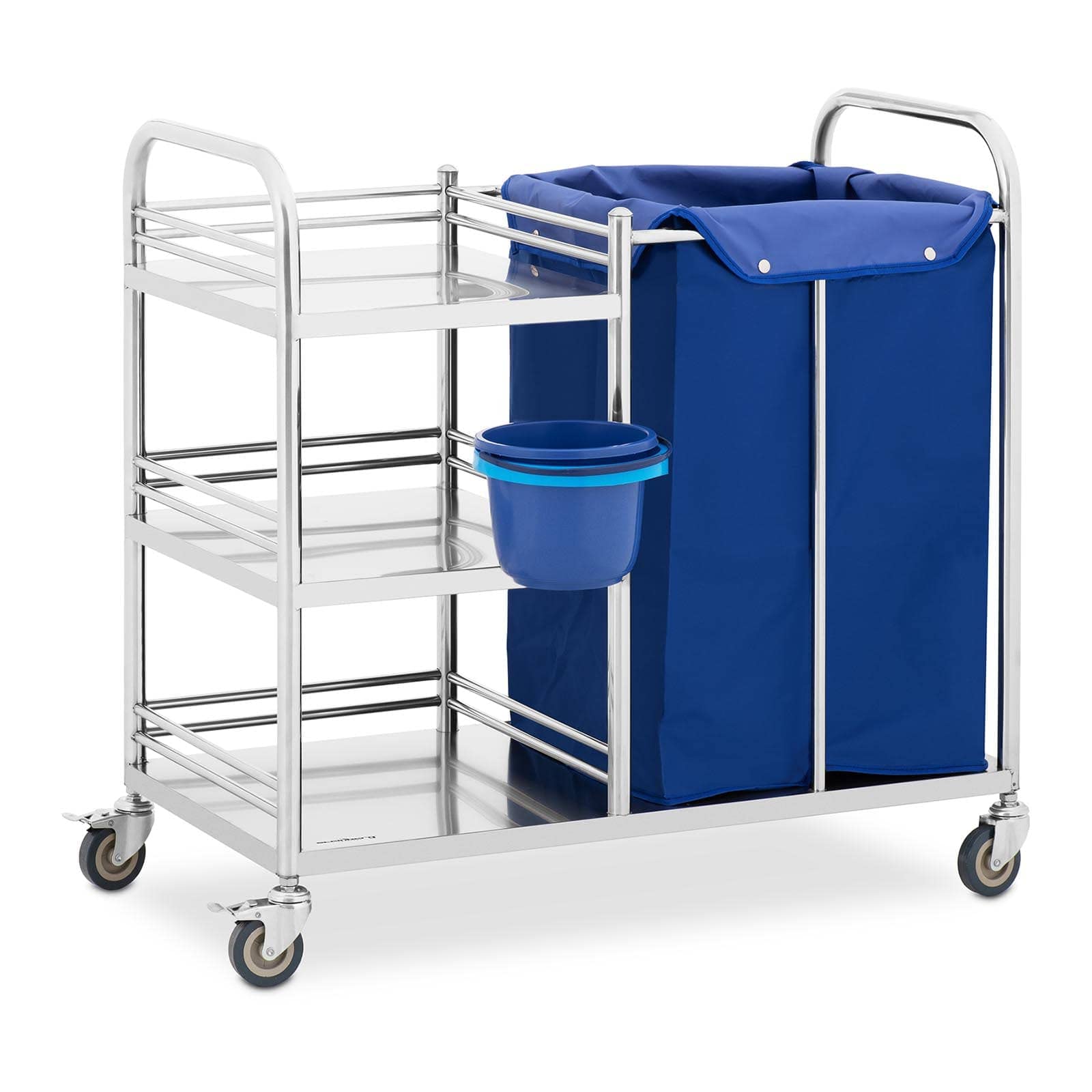 Steinberg Systems SBS-LF-139 - Carrello per la biancheria, 3 ripiani, 50 kg, in acciaio inox, con ruote, in metallo con ruote