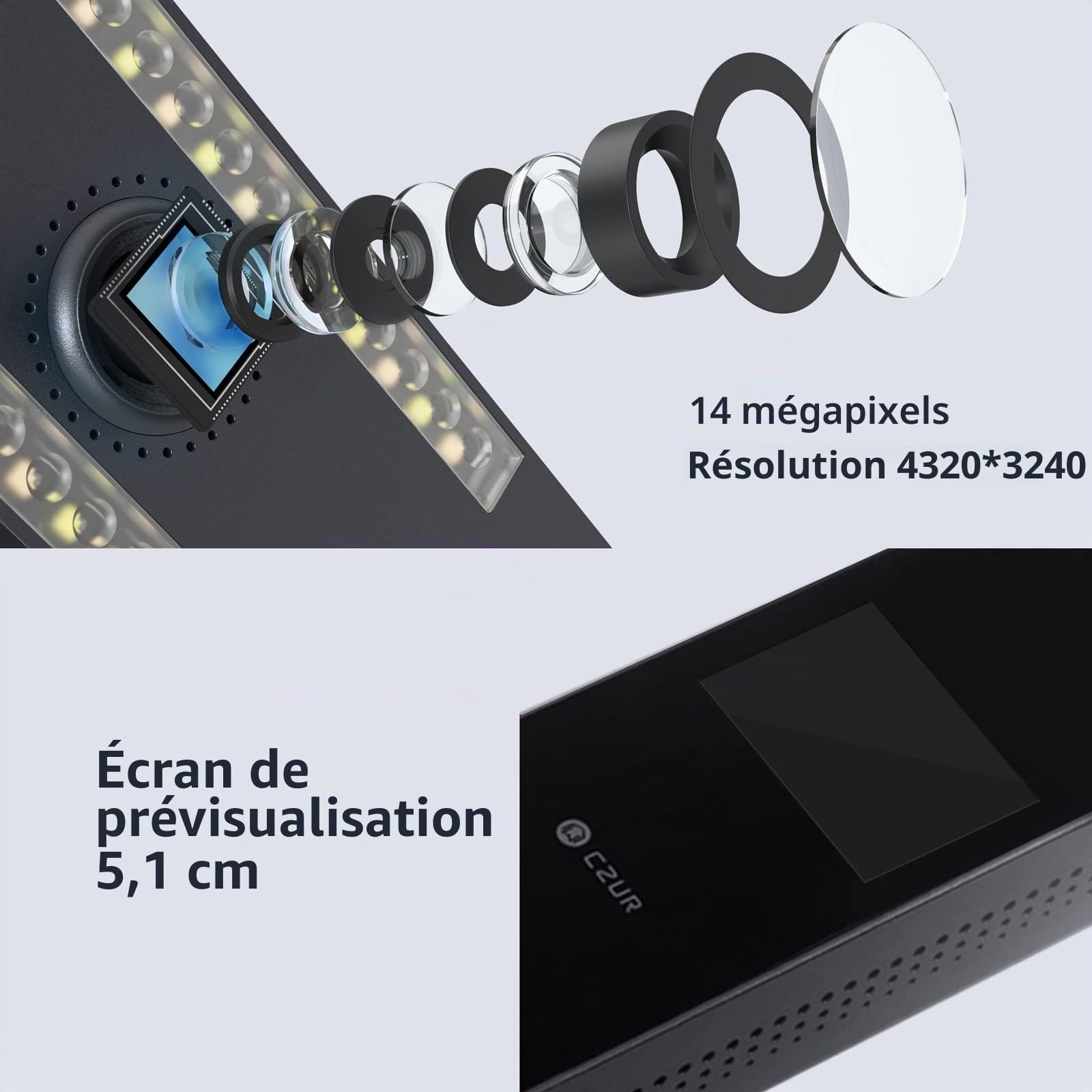 CZUR Aura Pro Scanner de Documents Portable Scanner de Livres pour Windows Mac