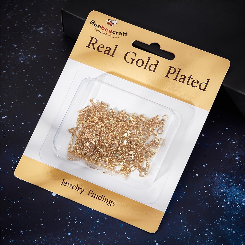 Beebeecraft 6Pcs 45CM 18 Inch Serpentine Chains 18k Gold Plated Fine Cable Curb End Necklace Snake Chains Bulk With Lobster Clasps For Jewelry Making