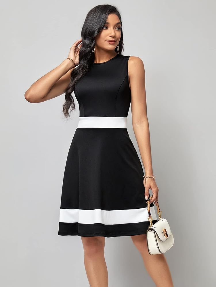 ワンピース ETMON Color Block Line Dress, Black Women's Dresses Colorblock -line Dress Dress for Women