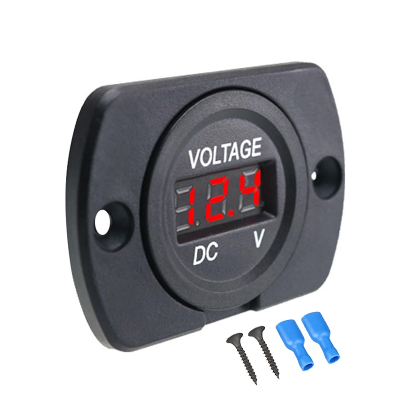 LED woltomierz cyfrowy okrągły Panel wodoodporny miernik napięcia Tester baterii do łodzi samochodowej ATV ciężarówka motocykl WyraźNe Odczyty(Red Display with panel)