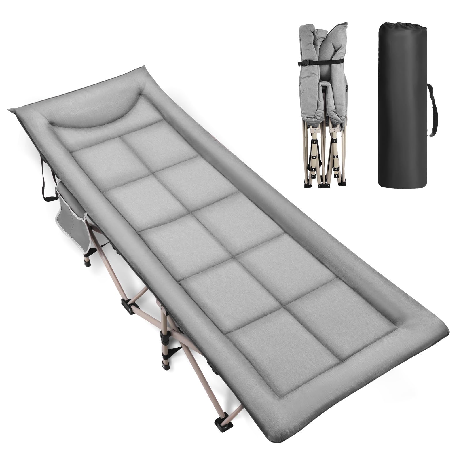 Letto da campeggio pieghevole, pieghevole, 190 x 68 x 40 cm, portata fino a 160 kg, tessuto Oxford 2400D con tasca laterale, borsa per il trasporto per interni, esterni, spiaggia e giardino