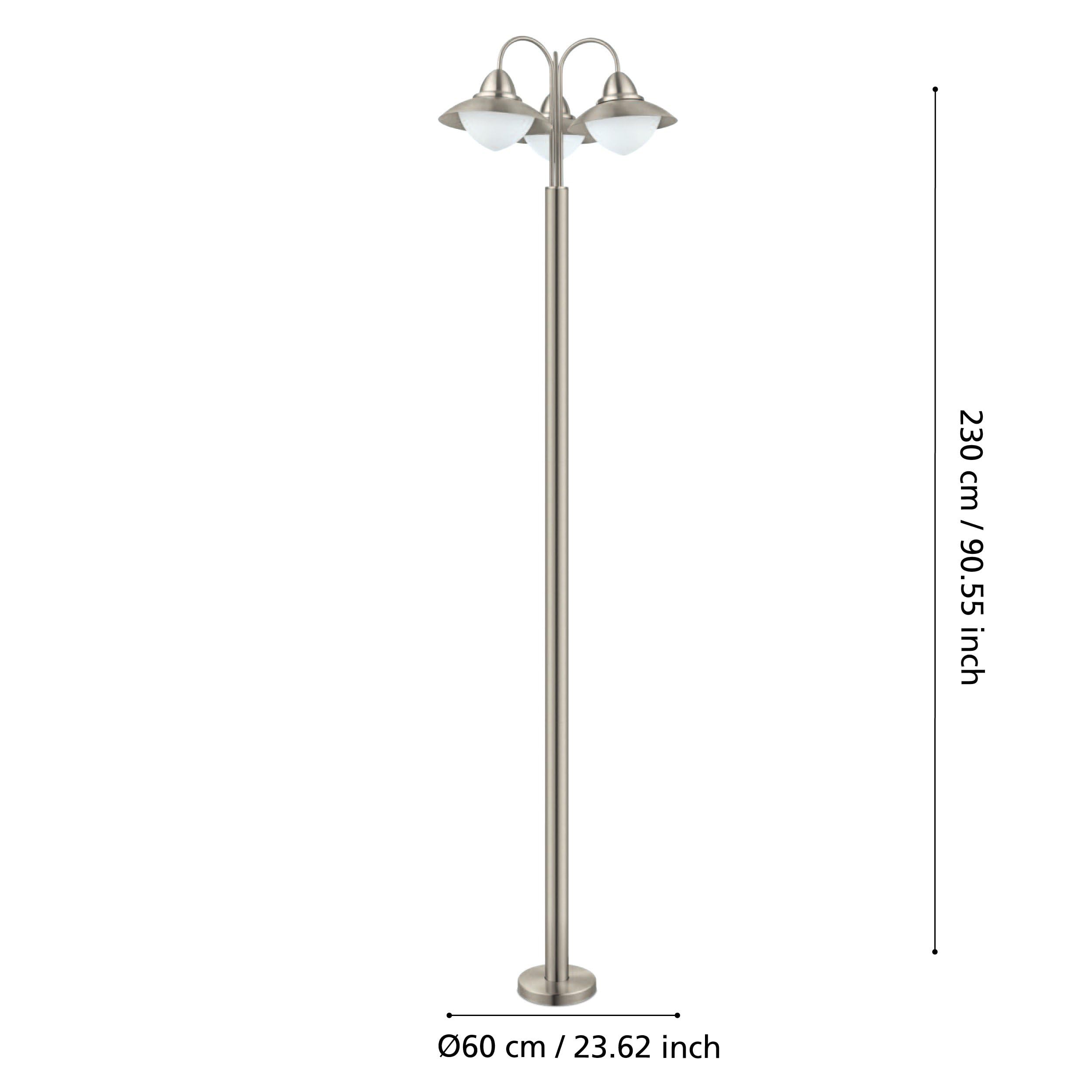 EGLO ogrodowa lampa stojąca Sidney, 3-punktowa lampa ogrodowa, lampa stojąca ze stali nierdzewnej, szkło: białe, matowy opal, kolor: srebrny, gniazdo: E27, IP44