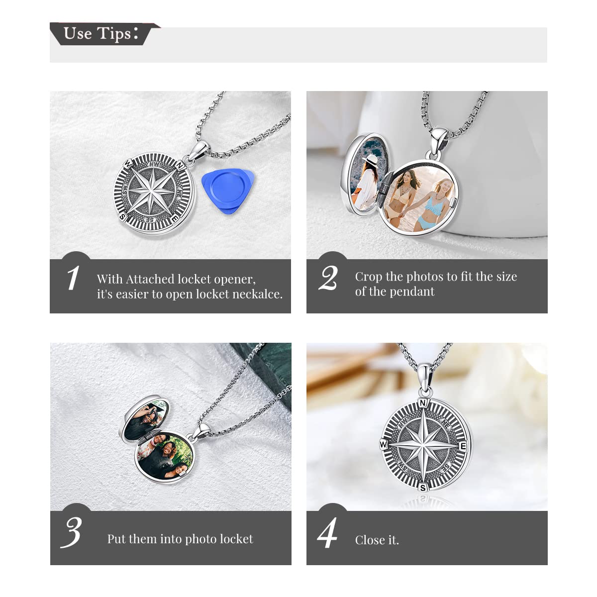 Eusense 925 Sterling Silber Kompass Halskette Kompass Anhänger Kette Geschenke Zum Vatertag Abschluss Geschenk Schmuck für Herren Damen