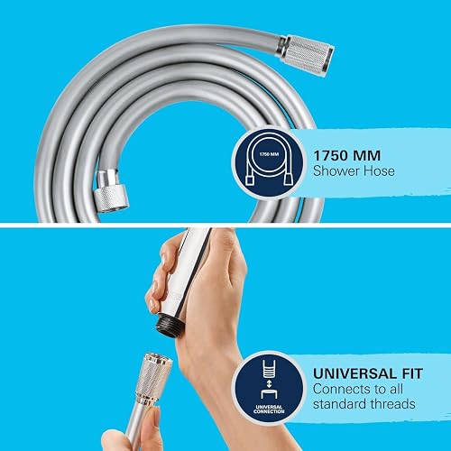 GROHE VitalioFlex Comfort TwistStop - Smooth Shower Hose 1.75 m, (Tensile Strength 50 kg, Pressure Resistance Up to 5 Bar, Heat Resistance 70°C, Universal Connection G 1/2'' x 1/2''), Chrome, 28745002 - 5