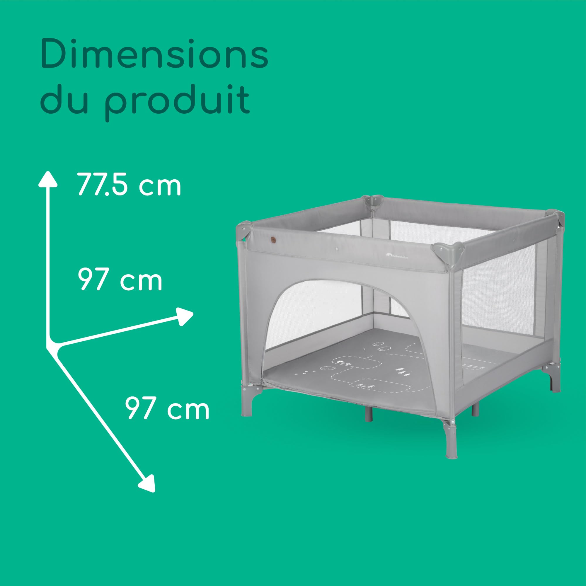Bebeconfort Adonis, lit parapluie et parc bébé 2-en-1, 0-3 ans (15 kg), lit bébé pliable compact, fenêtre d’entrée latérale, grand matelas rembourré, facile à plier, design stable, Mineral Grey