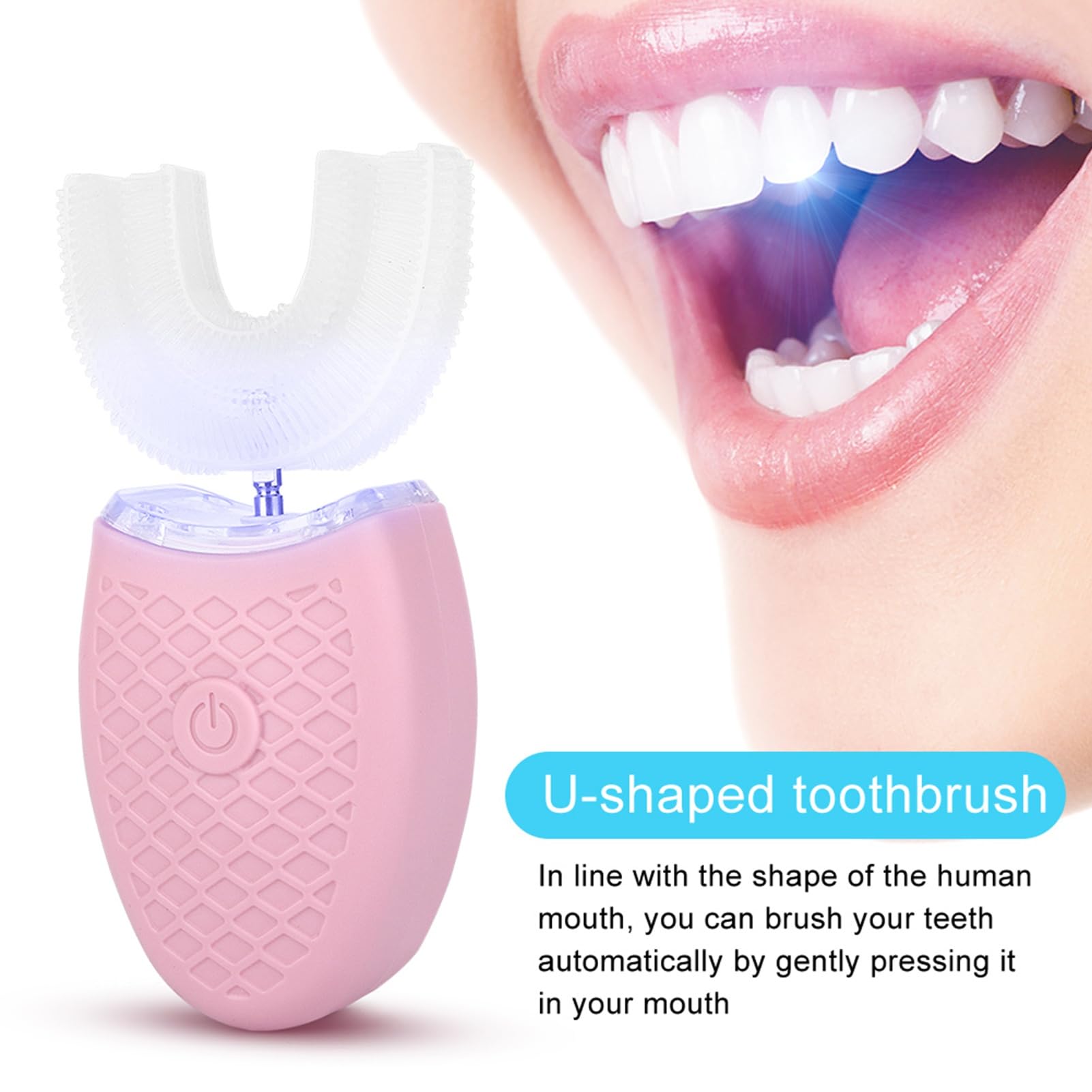 Cepillo de Dientes Eléctrico en Forma de U para Adultos Cepillos de Dientes Ultrasónicos en Forma de U para Blanquear los Dientes Limpieza Bucal de 360 ​​​​°, Carga USB Luz LED a Prueba de Agua
