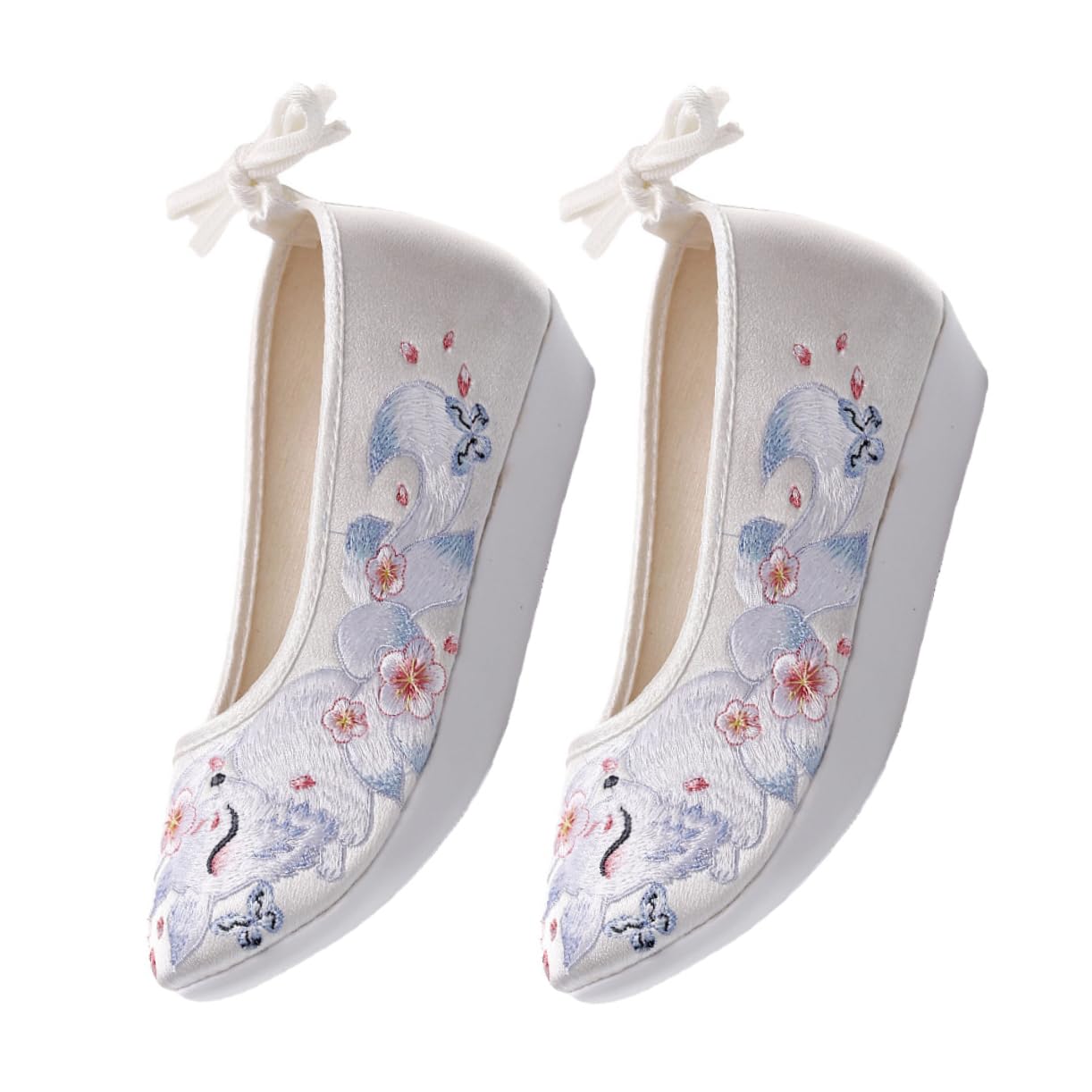 Scarpe Ricamate Scarpe Cinesi Scarpe da Donna Chinese Shoes Scarpe Vintage Sandalo con Zeppa Scarpe Etniche in Panno di Seta Scarpe di Seta Femminili Cotone Bianca