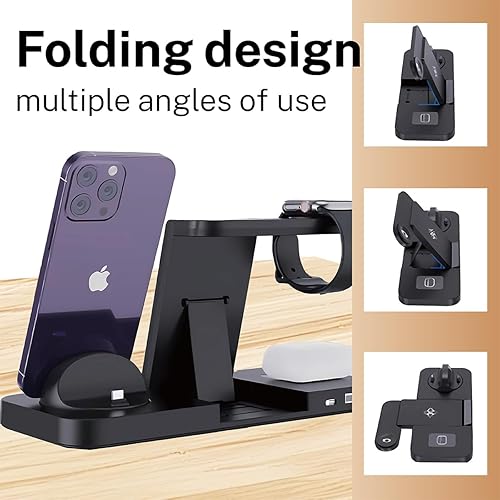 Miniatura 3 de Estación de carga inalámbrica rápida 6 en 1 para iPhone 16151413, Apple Watch Ultra98, AirPods Pro, certificado Qi de 18 W (con adaptador QC3.0)