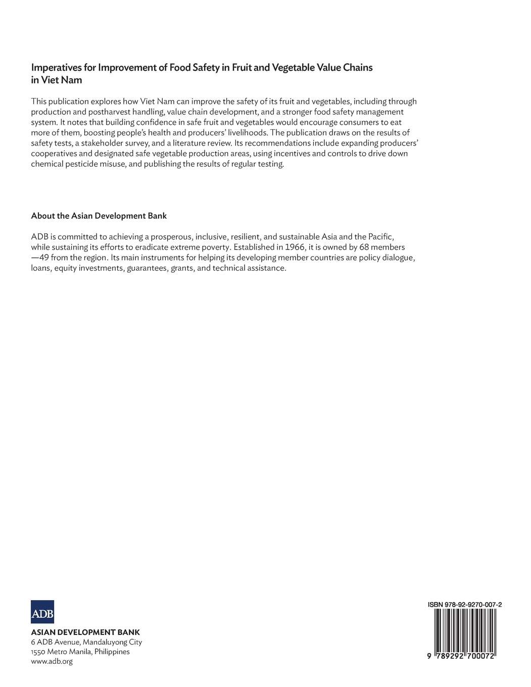 Imperatives for Improvement of Food Safety in Fruit and Vegetable Value Chains in Viet Nam