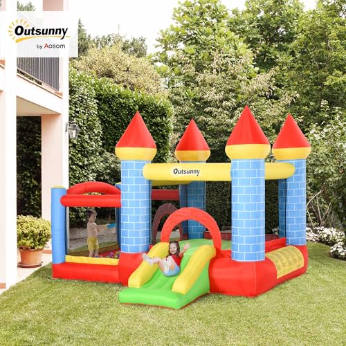 Miniatura 2 de Outsunny Castillo Hinchable Para Niños Con Tobogán Cama De Salto Inflador Y Bolsa De Transporte Para Interior Y Exterior 280x260x210 Cm Multicolor