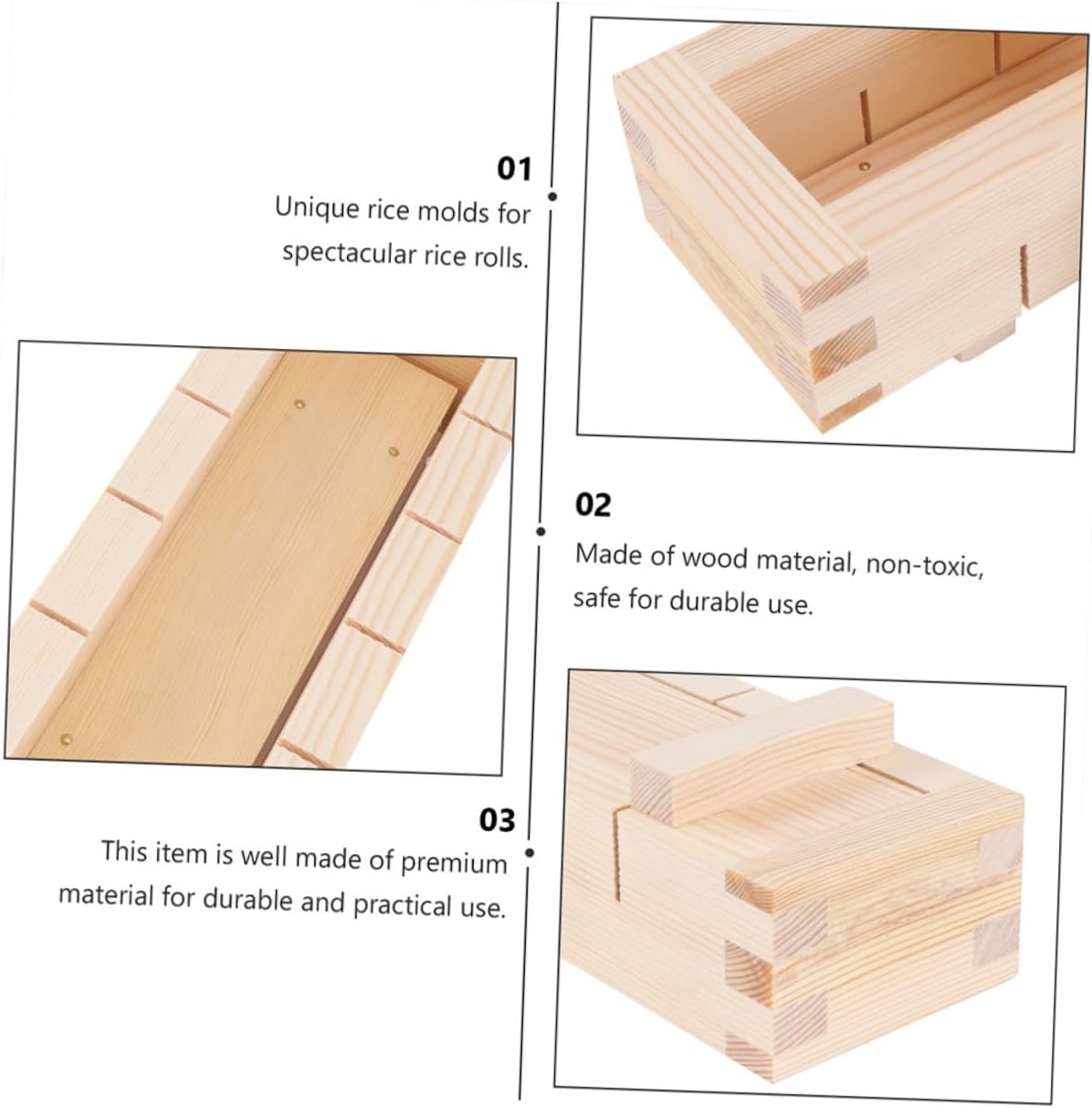 2pcs Wooden Sushi Press Mold Sushi Making Tool for Creative Homemade Easy to Use Mold for Beginners for