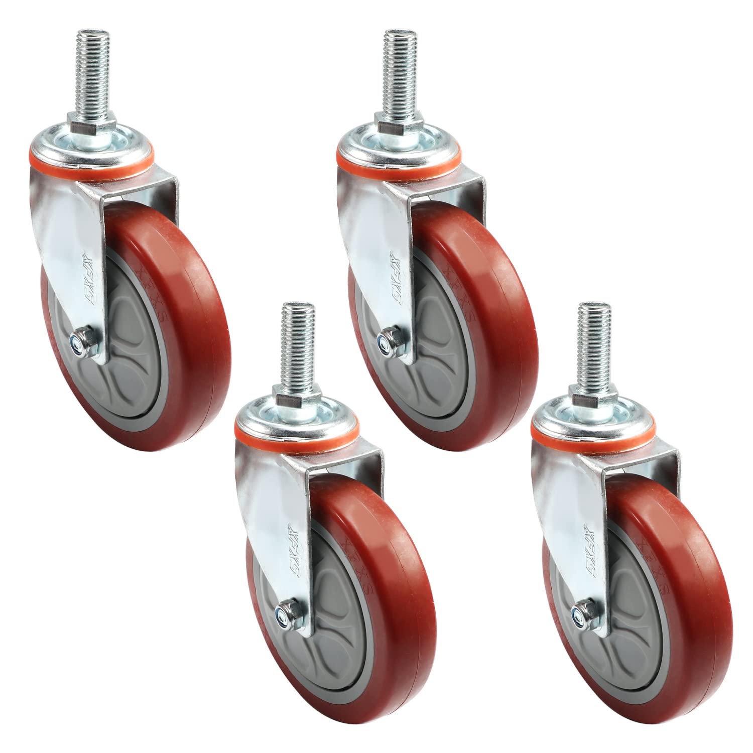 MroMax 4 Pz 125mm Ruote Ruote Dia 140Kg Poliuretano PU Ruote Ruote M16 Filettatura Vite Ferro Freno Bloccaggio Industriale per Carrello