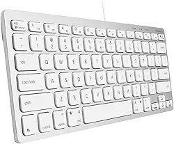 Macally Teclado Pequeno com Fio USB 78 Teclas Interruptor de Tesoura Compatível com Mac e Windows Plug and Play Alumínio