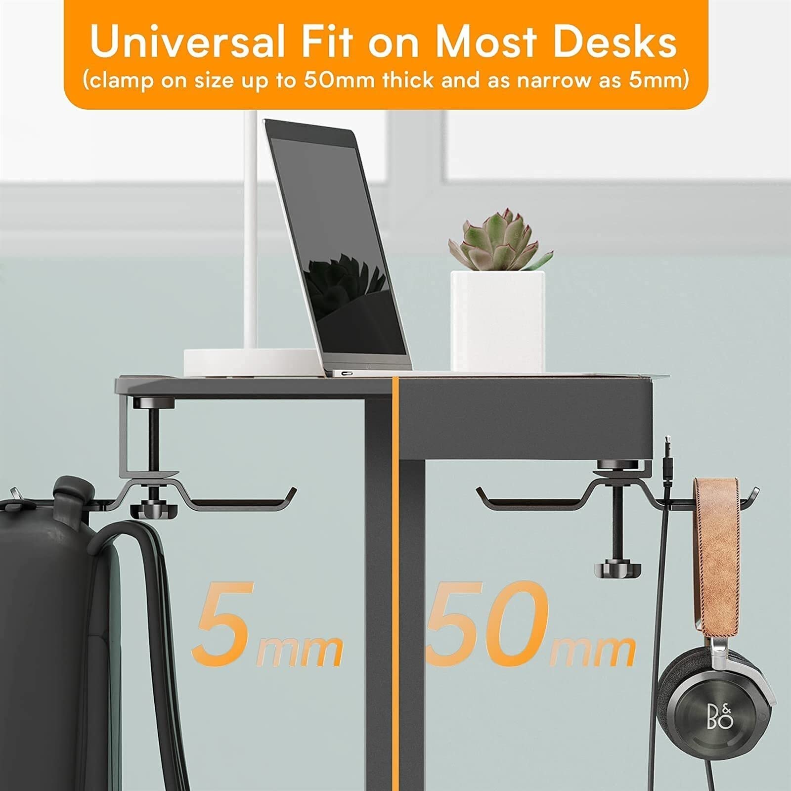 Supporto per cuffie Doppio supporto for cuffie girevole a 360° Gancio sotto la scrivania Supporto for for for in alluminio Compatibile con universali, Nero