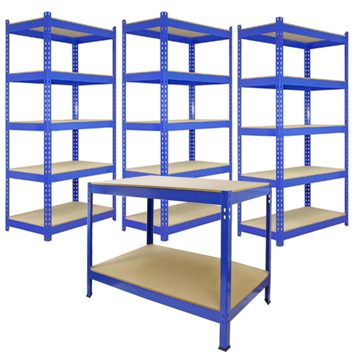 3 X Blue Racking Unit 90Cm 5 Tier & Workbench Garage Storage Warehouse Shelving 5060225638094