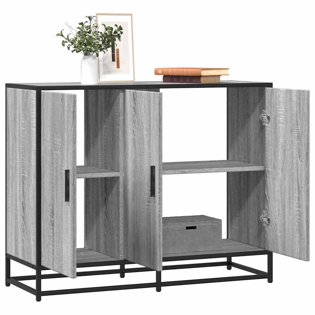 Credenza grigio Sonoma, 94 x 35 x 76 cm, comò in legno | Credenza industriale con struttura in metallo e portata di 70 kg, per camera da letto, corridoio e soggiorno.