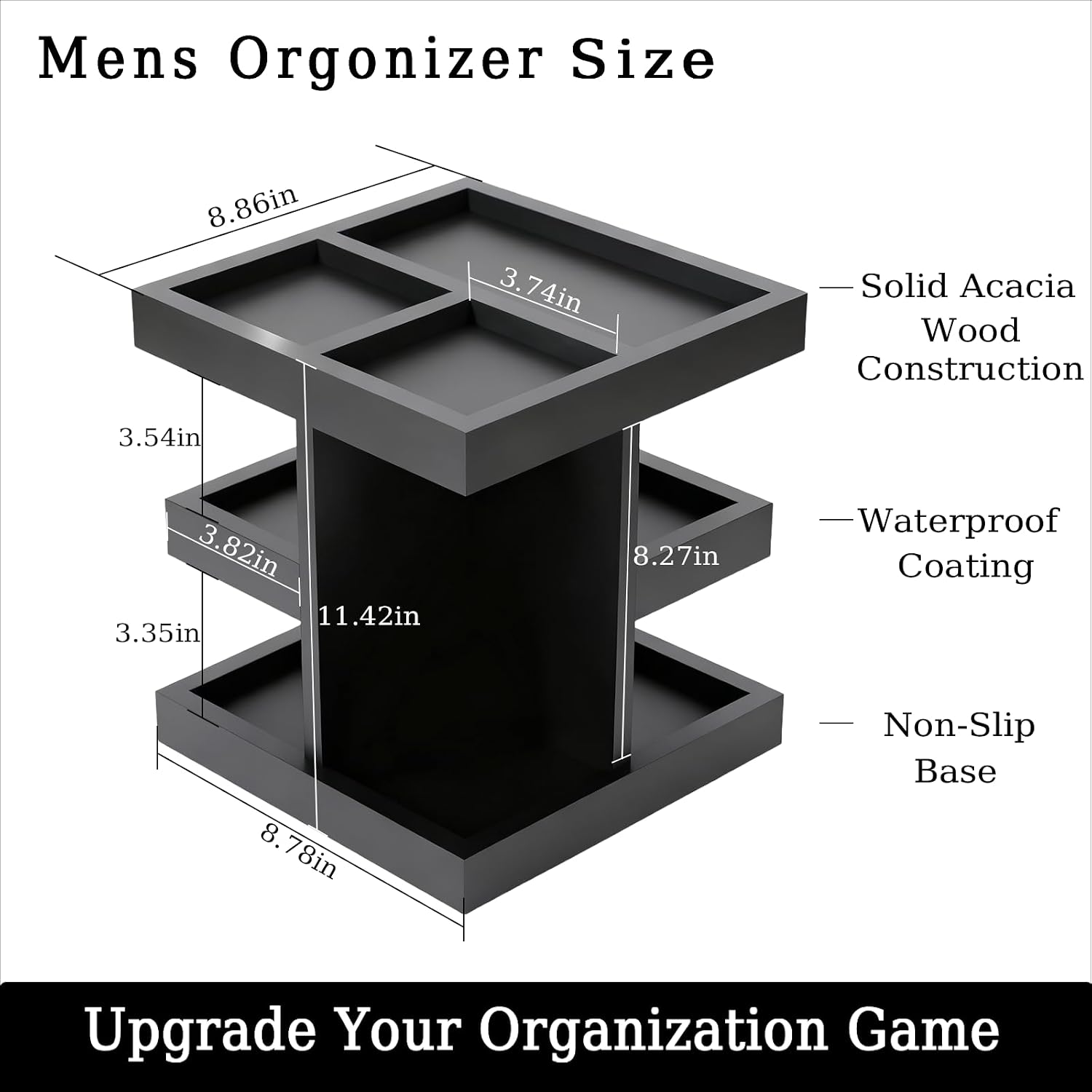 Men’s Rotating Cologne Organizer, 3-Tier Wooden Fragrance Display Stand for Perfume Bottles, Watches, Skincare and Shaving Essentials, Desktop Storage Rack Gift for Dad, Husband, Boyfriend image 2