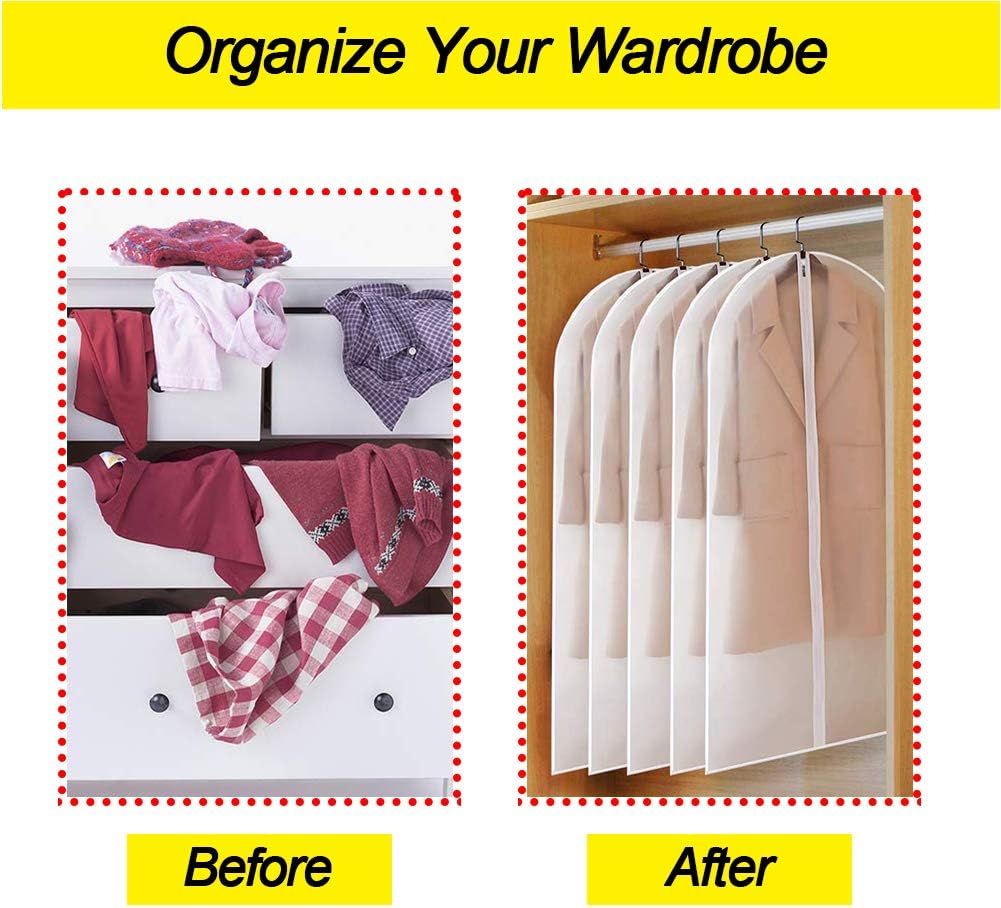 Garment Bags for Hanging Clothes 24" x 40"Coat Covers for Closet Foldable Washable Dress Bags for Hanging Clothes for Long Dress Dance Costumes Suits Gowns Coats