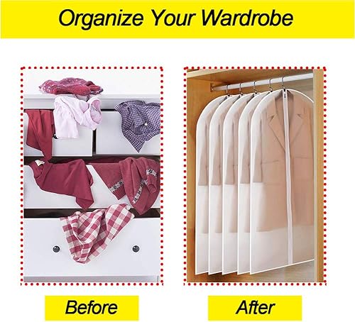 Miniatura 6 de Bolsas de ropa para colgar ropa de 24 x 48 pulgadas, bolsas de traje para almacenamiento en armario (paquete de 6) bolsas de plástico impermeables