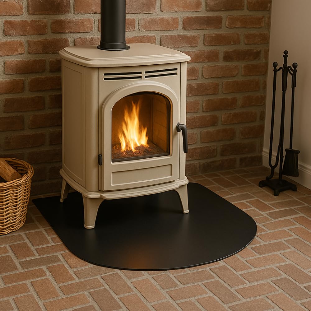 FORTUNATO Pedana Salva-Pavimento in Acciaio, 2 mm, per Stufe a Legna e Pellet, Nera, Disponibile in 70x60, 80x60, 90x80 cm (900 x 800 mm (tonda))